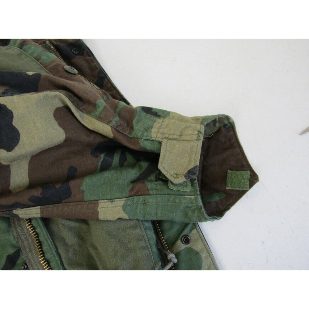 VTG 80s Military Camo Coat Field Jacket Hoodie M65 Woodland Punk Cargo Mens XS - Picture 9 of 14